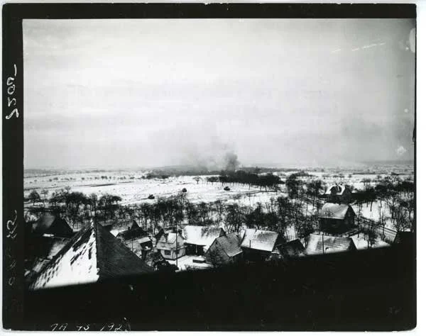 A view of Hatten, France with the 42nd "Rainbow" Division as the battle of Hatten Rittershoffen begins in January 1945 Alsace France