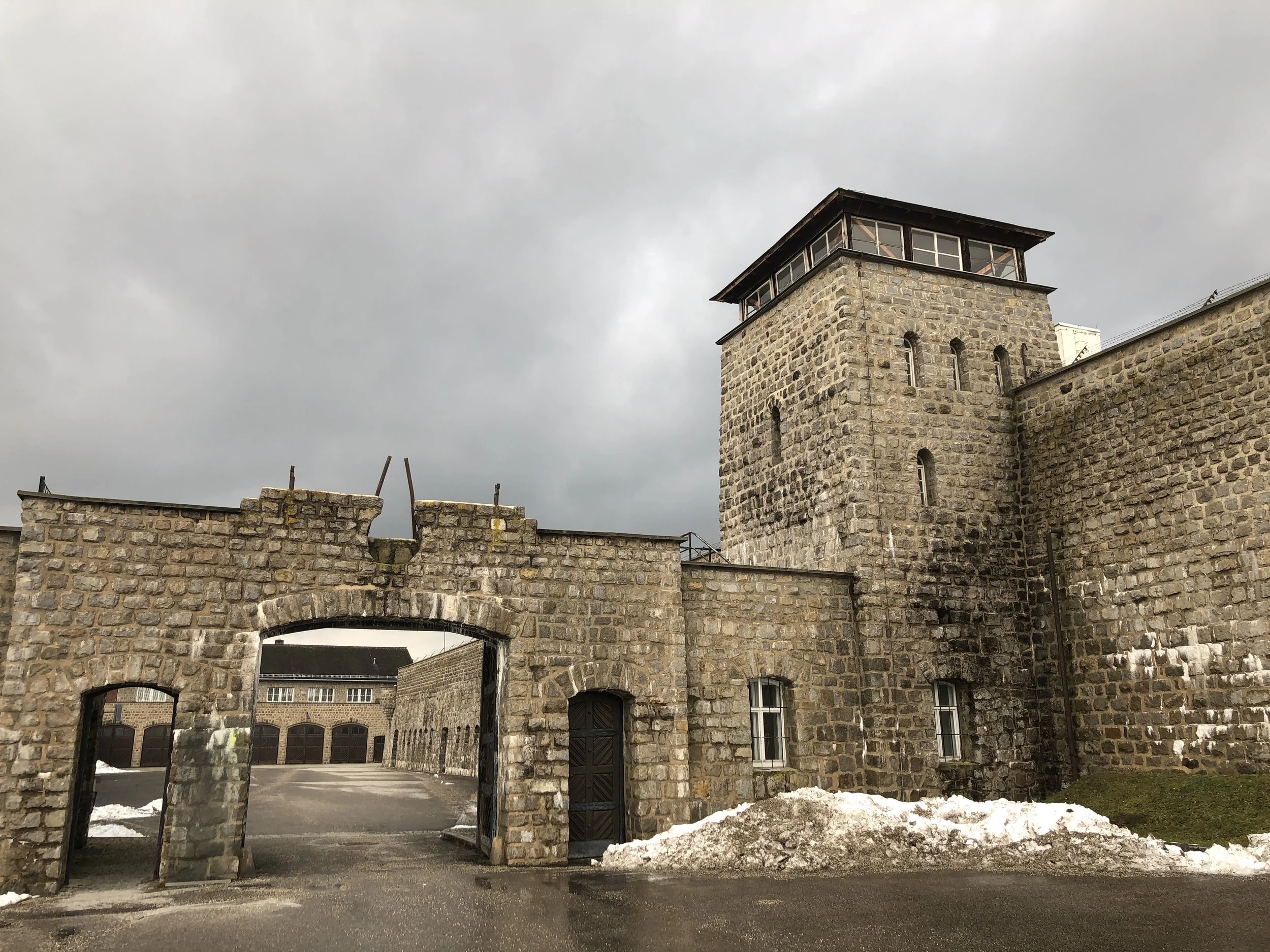 The stone walls of Mauthausen concentration camp in Austria, photographed by WWII historian Erin Faith Allen