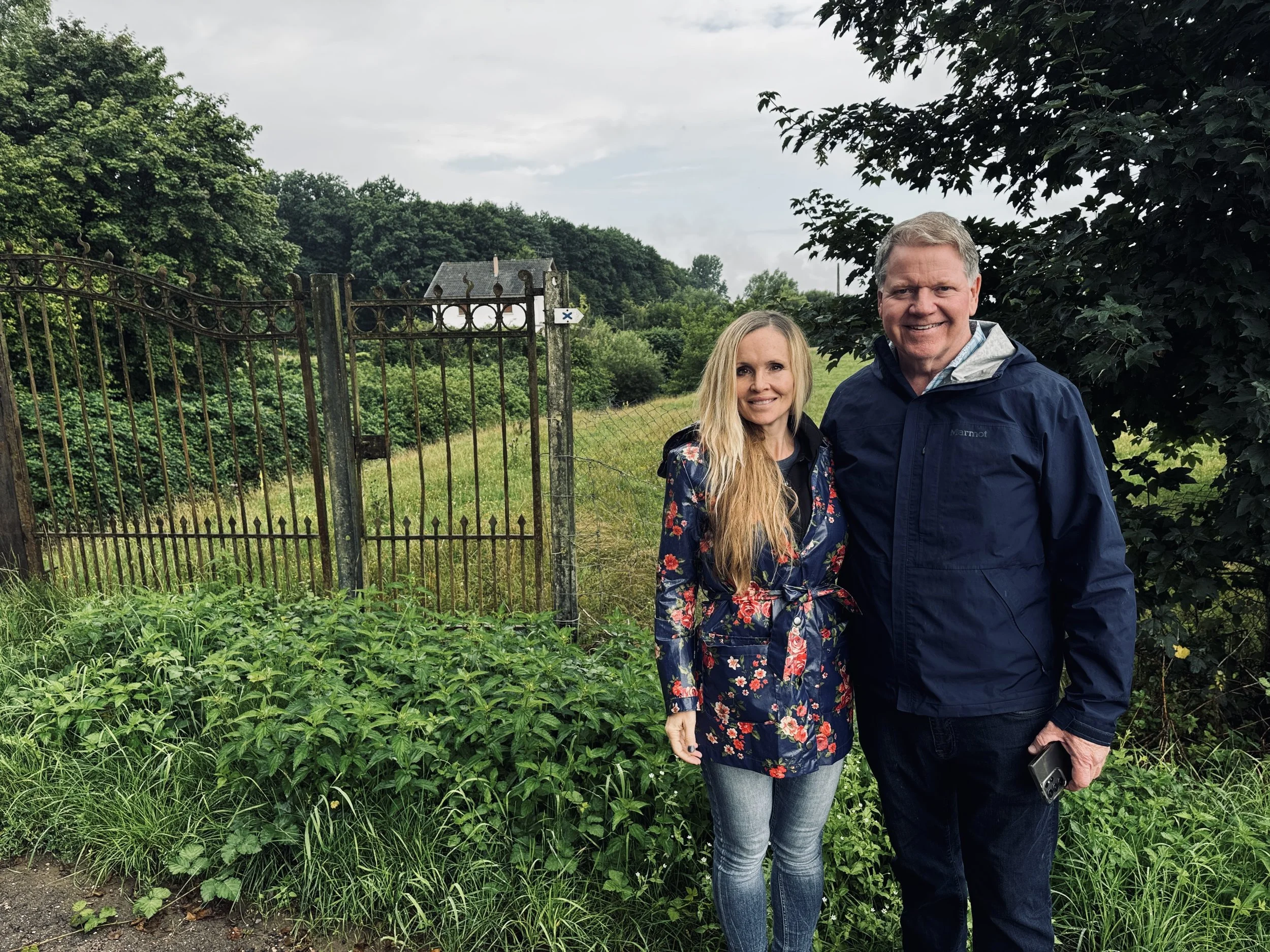 Historian Erin Faith Allen and Rainbow Division son Tom brain on a curated tour, walking in Tom's father's 42nd Rainbow Division footsteps in World War II