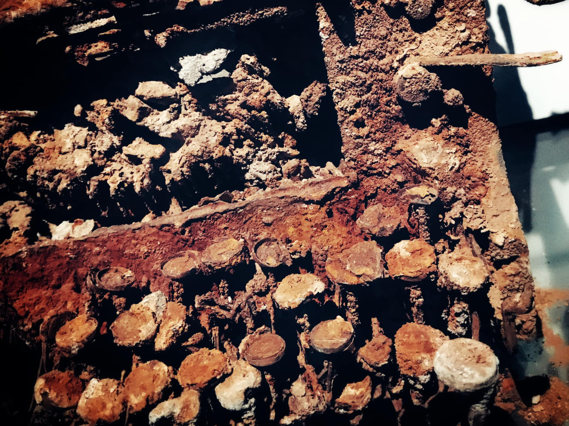 A typewriter that survived the Allied firebombing of Dresden, February 1945, now held in a Dresden museum. Photographed by Erin Faith Allen, Fortitude Research.
