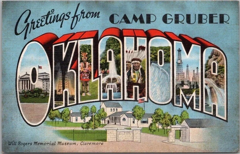 In July 1943 the 42nd Rainbow Division was reactivated at Camp Gruber, Oklahoma - a postcard from the era.