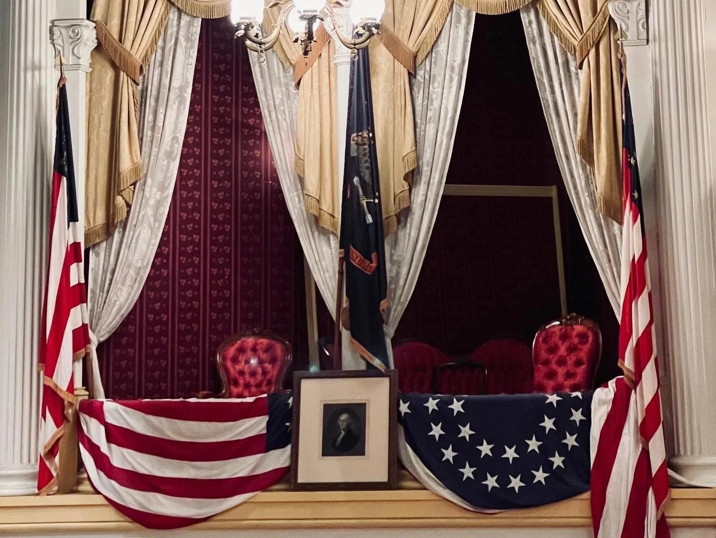 The presidential box seats at Ford's Theatre, Washington DC, where Abraham Lincoln was shot on the evening of April 14, 1865.