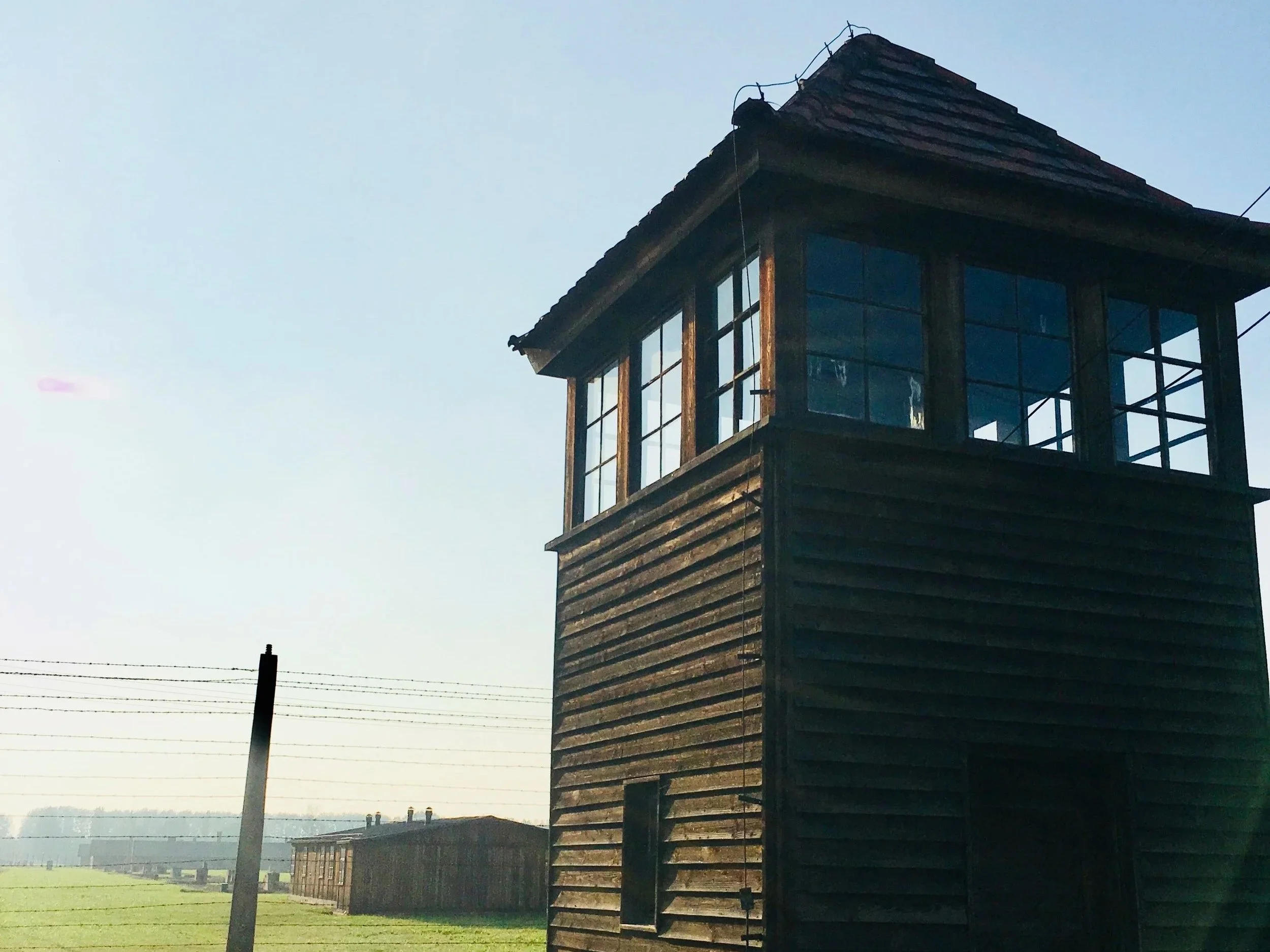 A guard tower at Auschwitz Birkenau.