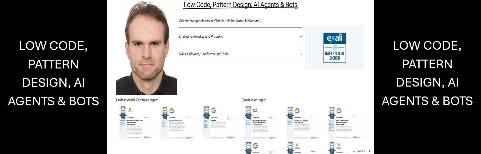Preview-Button der Unterseite "LOW CODE, PATTERN DESIGN, AI AGENTS & BOTS".