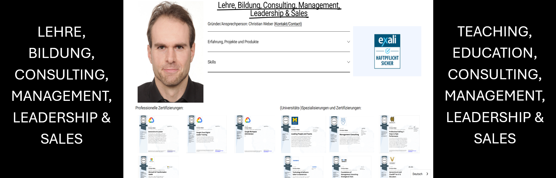 Previewbutton der Unterseite "LEHRE, BILDUNG, CONSULTING, MANAGEMENT, LEADERSHIP & SALES".
