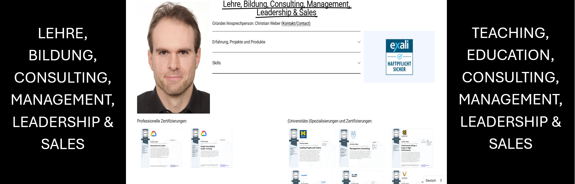 Preview-Button der Unterseite "LEHRE, BILDUNG, CONSULTING, MANAGEMENT, LEADERSHIP & SALES".