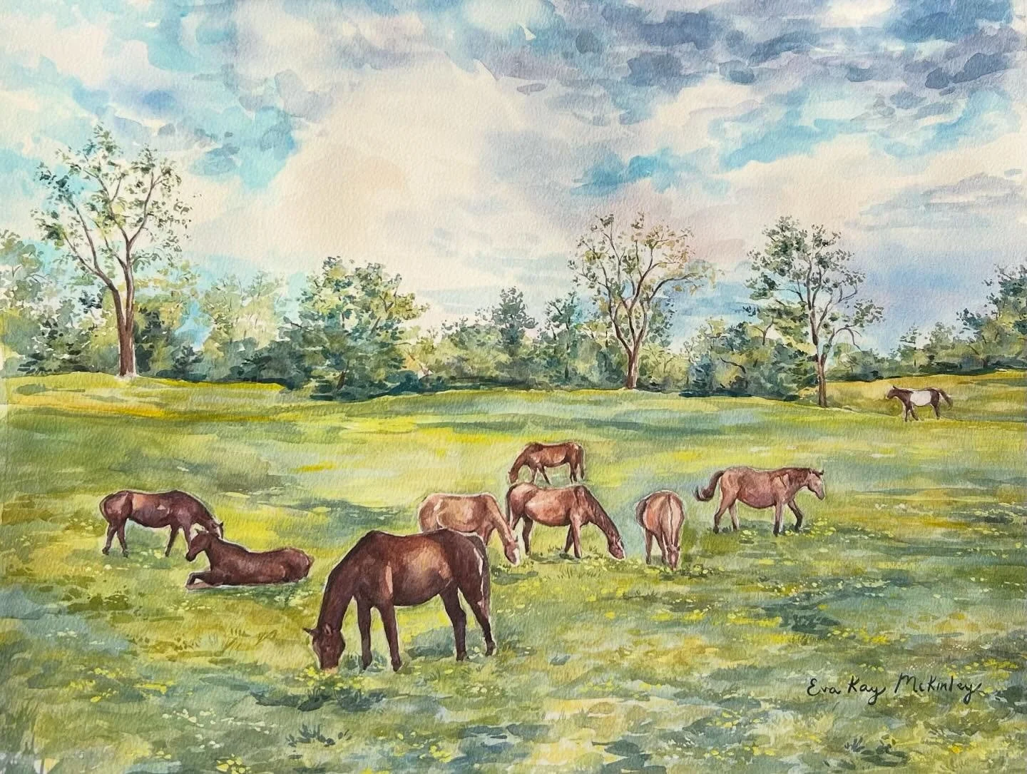 Ponies among the buttercups - 🧡 is fresh off the easel! Horses are such majestic creatures, and it&rsquo;s been a joy getting to see them whenever I drive around this area. This painting is inspired by one of my many roadside stops&hellip; on Sam Fr