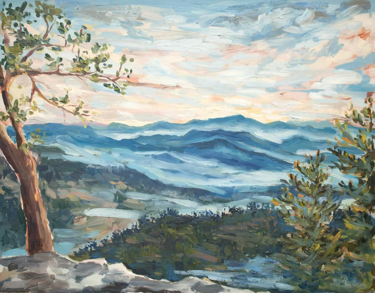 Blue Ridge Beauty is now available 🫶🏼 this painting was a joy and delight to work on. The colors and composition fill me with the feeling of &ldquo;being home&rdquo;. 

You might have noticed that it has some texture and deeper colors&hellip; that&