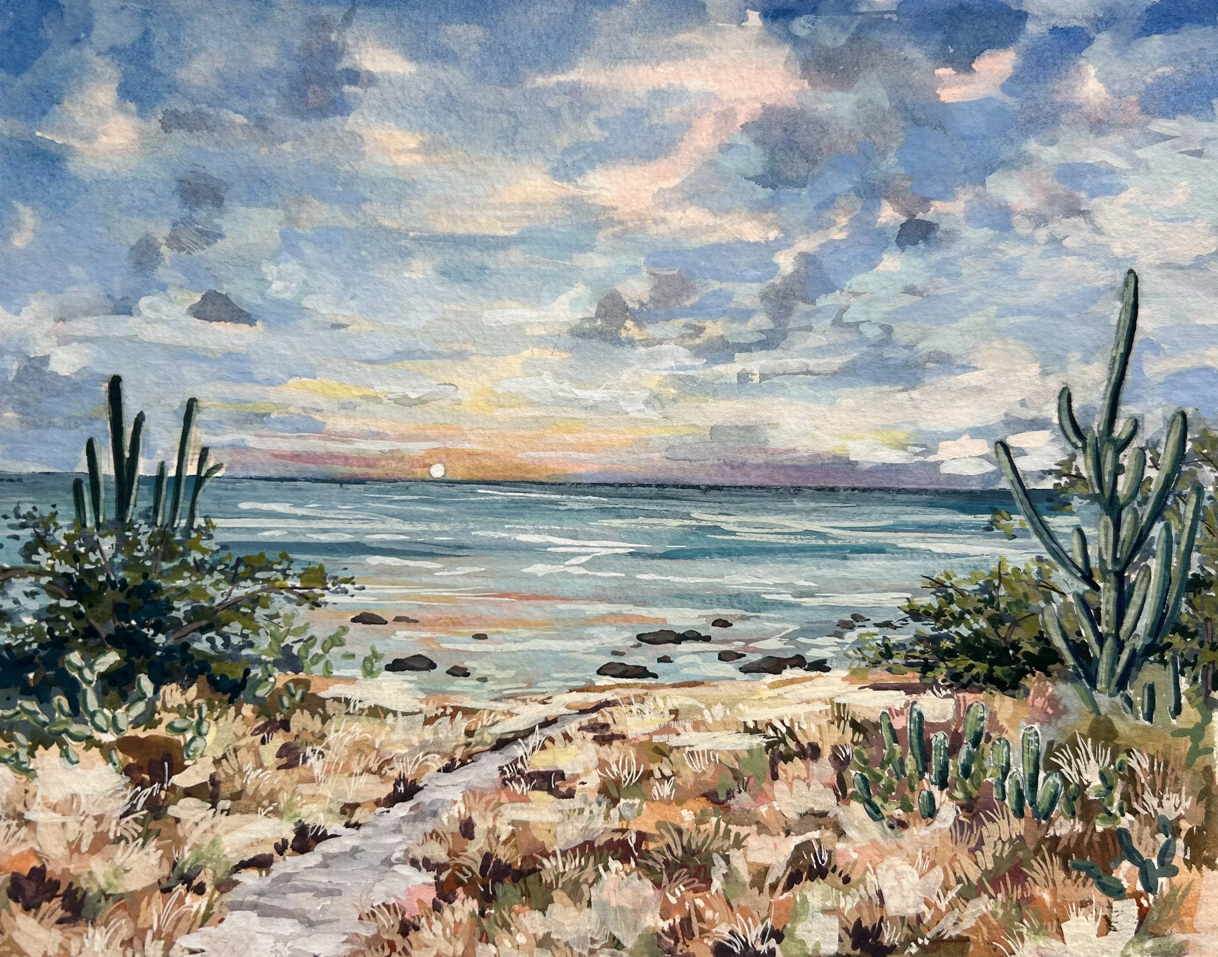 Path, Sunset and Cactus - Boca Catalina painting.JPG
