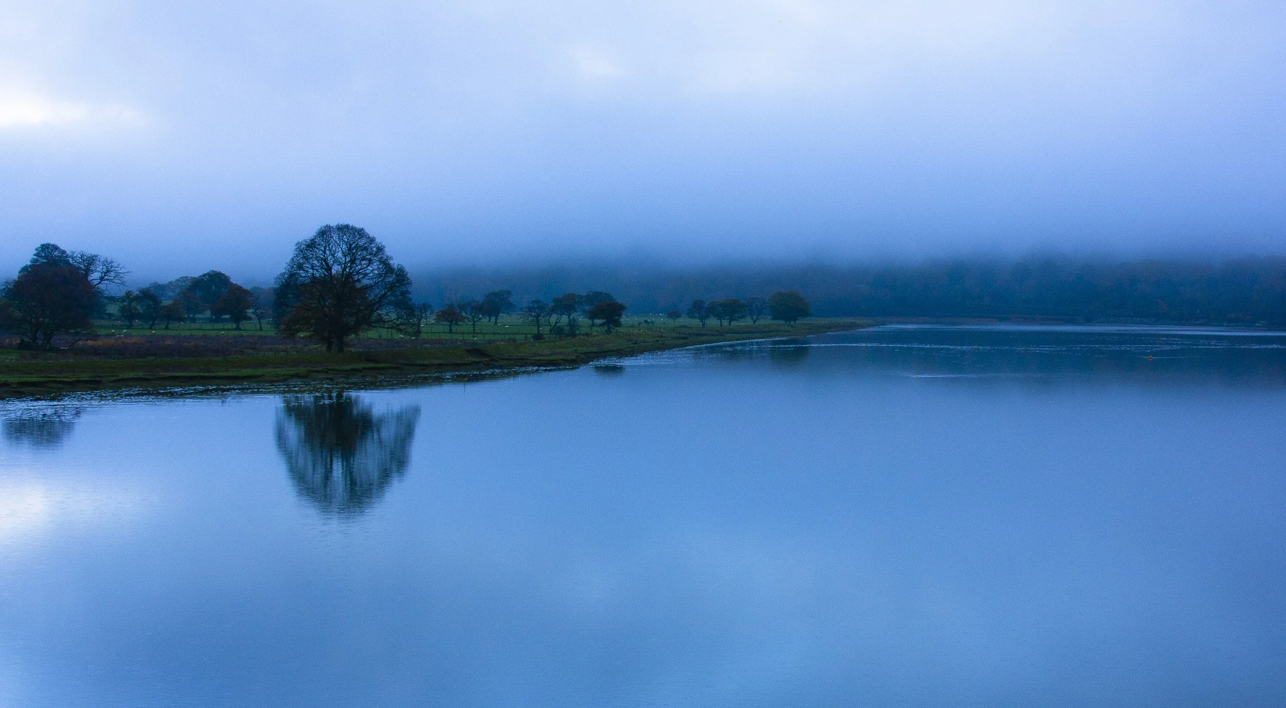 The river on  acold foggy day 