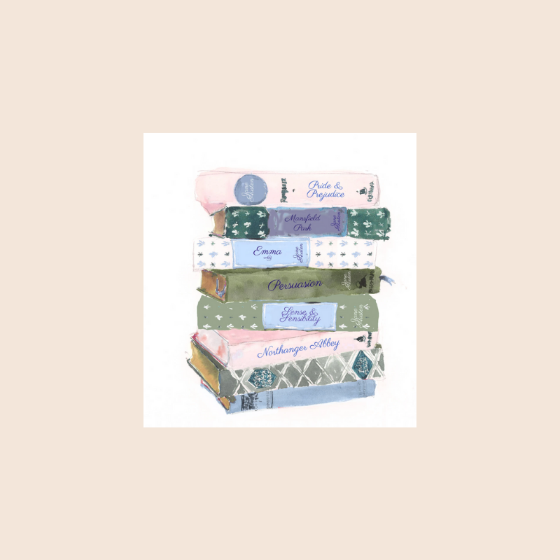 Art Print: Blue Jane Austen Book Stack