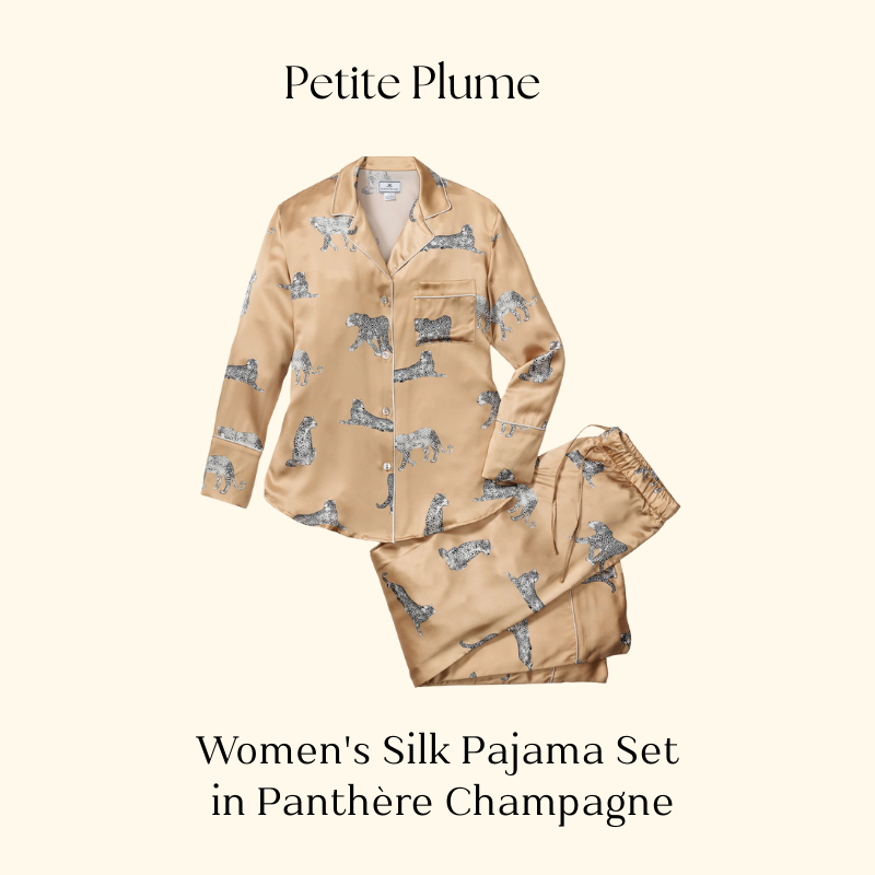 Women's Silk Pajama Set in Panthère Champagne Petite Plume