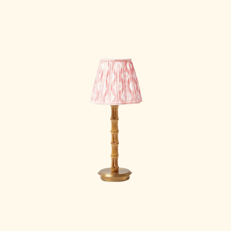RECHARGEABLE BAMBOO LAMP &amp; PINK IKAT SHADE (18CM)