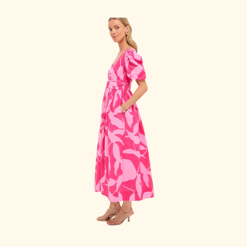 Pink Floral Short Sleeve Carson Maxi Dress