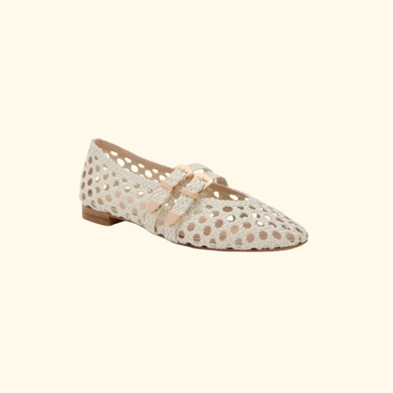 White Woven Buckle Nina Flats