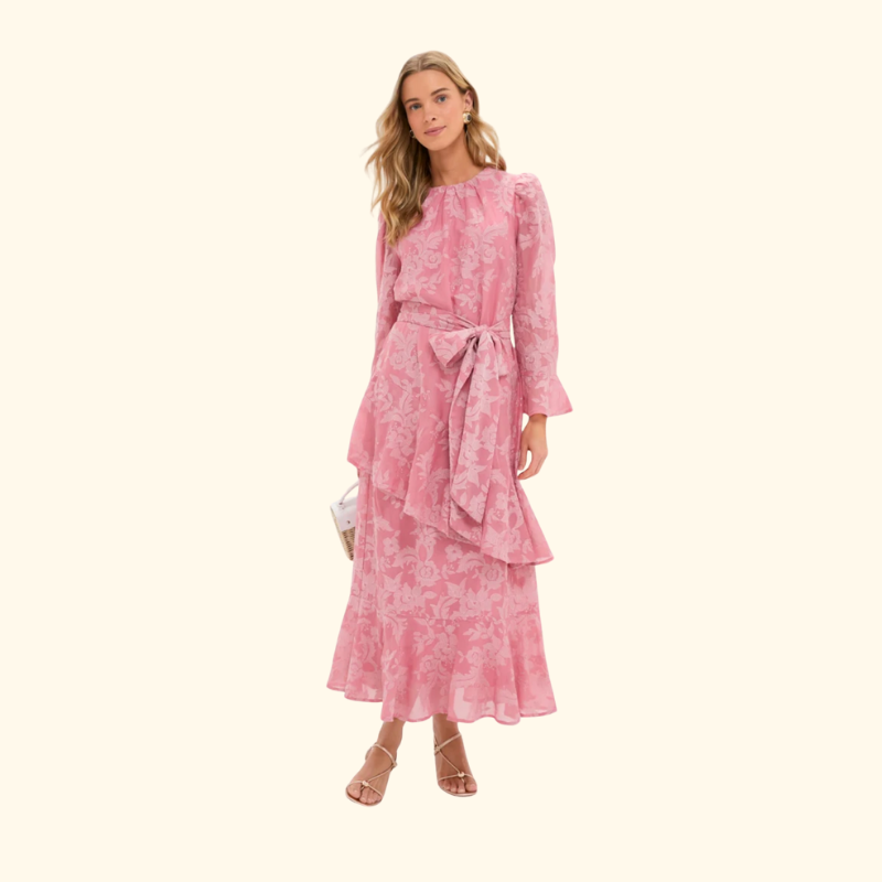 Pink Chiffon Floral Jacquard Sasha Dress