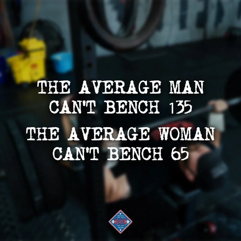 The average American man struggles to bench 135 lbs.
The average woman around 65 lbs.

Most people can&rsquo;t safely clean &amp; jerk their own bodyweight.
Most have never even attempted a snatch.

At CrossFit Toledo, everyday people are doing thing