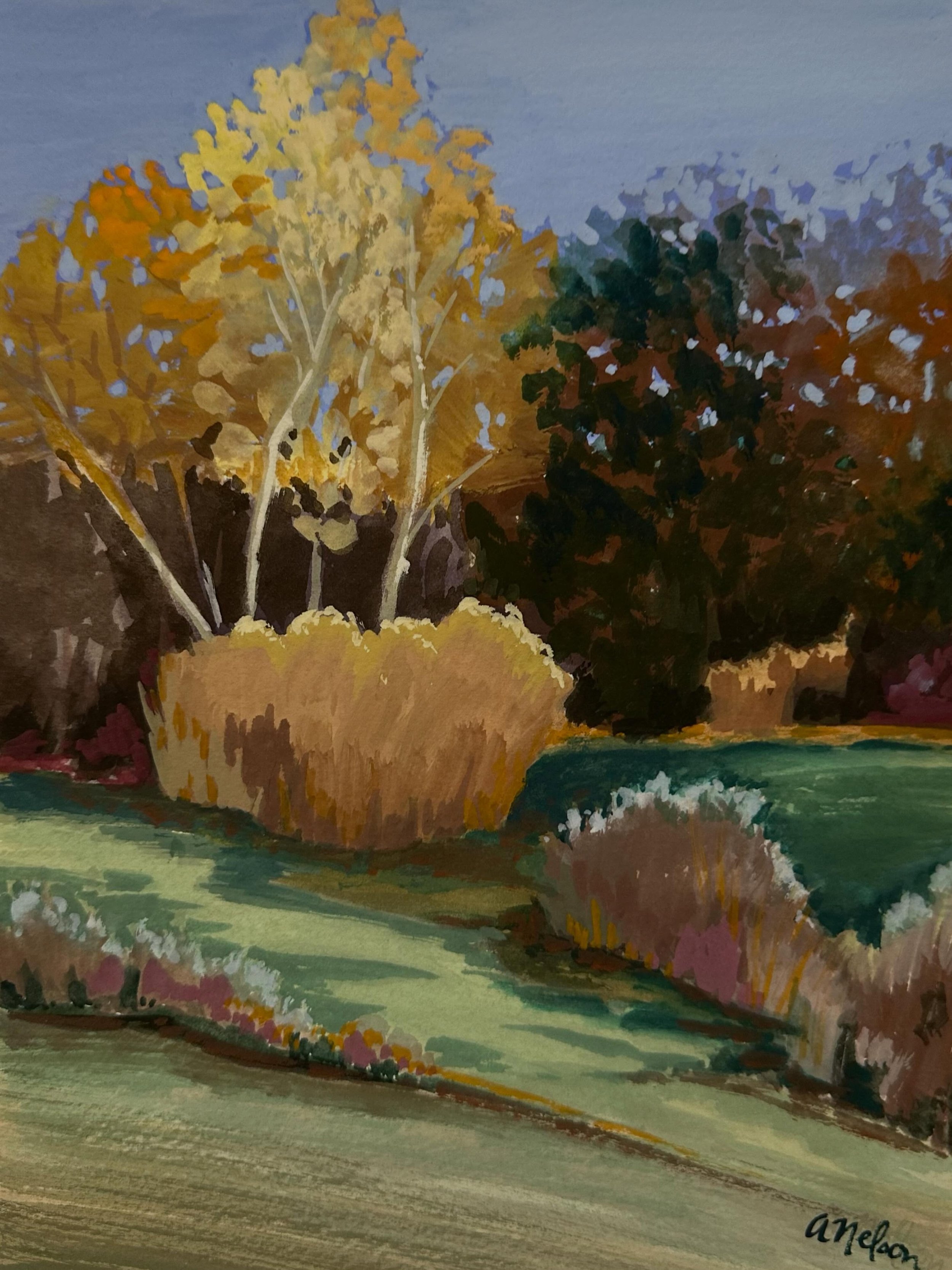 Early Light in Arcadia / 7x10 
I loved this color palette &amp; creating the light peeking through the trees. 

#richesoncasein 
#archeswatercolorpaper 
#oklahomaartist
