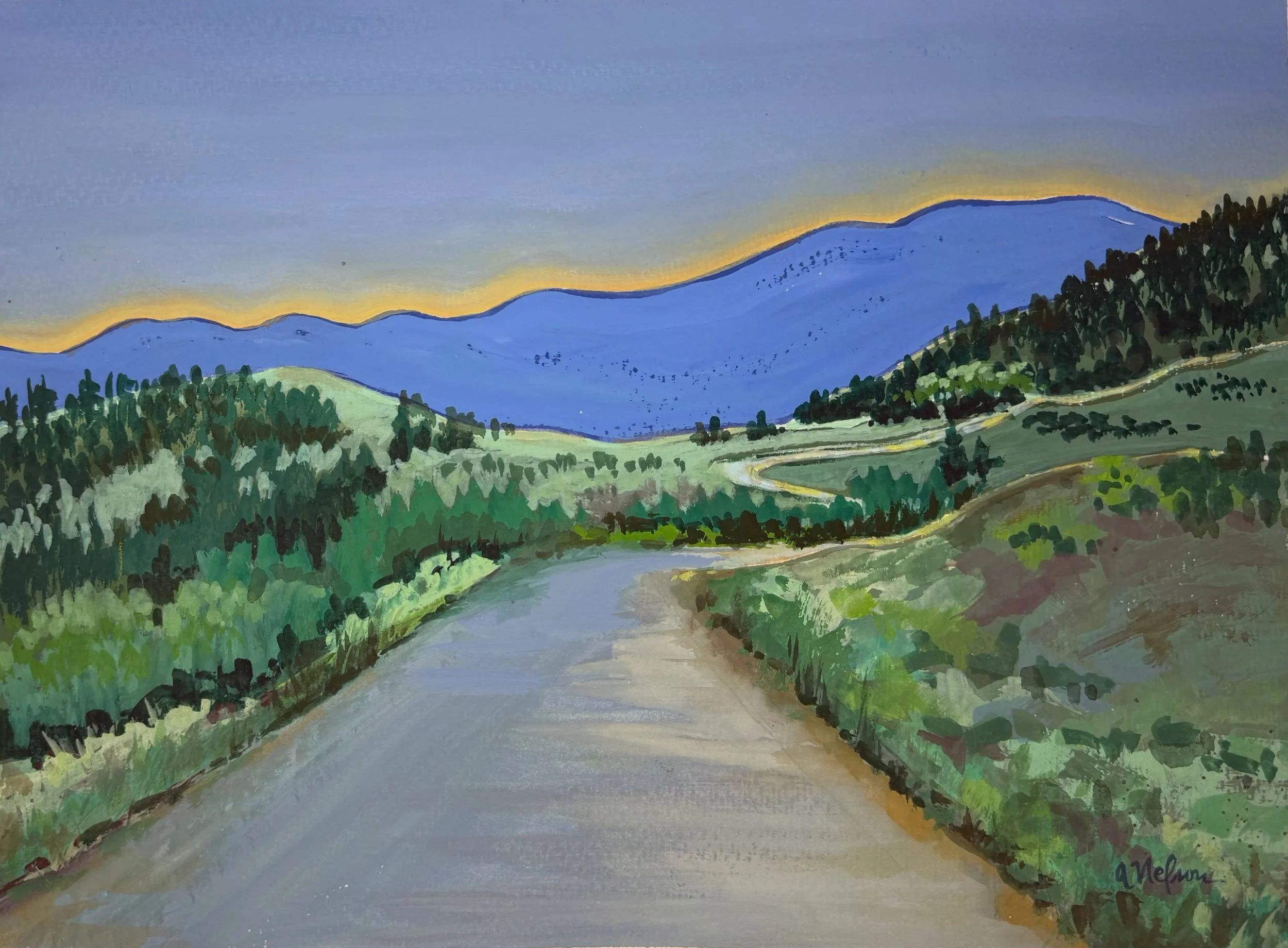 &ldquo;Evening Glow&rdquo; - this is another painting I did in Colorado last month. The mountains really do turn the most beautiful violet in the evening light. 😍
#richesoncasein on #arches watercolor paper, 11x15 
.
.
.
#oklahomaartist 
#richesonar