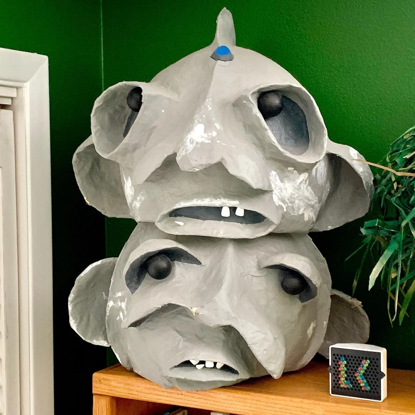 These large, paper mach&eacute; masks we made for the Mudmen in our @lordclassic music video (two posts back) now live in the corner of our son&rsquo;s room. We love seeing them there every day and being reminded of this fun project that our whole fa