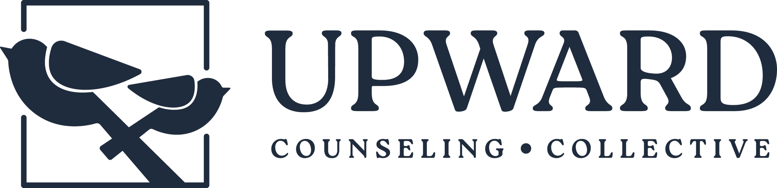 Logo for UPWARD Counseling Collective with a stylized rose and a square outline.