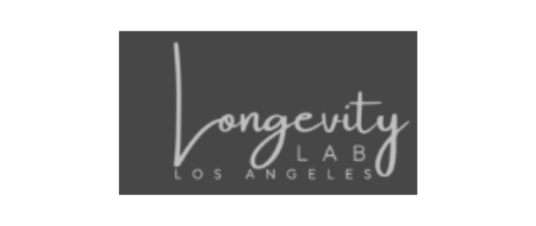 Logo for the Longevity Lab in Los Angeles with stylized handwritten text on a dark background.