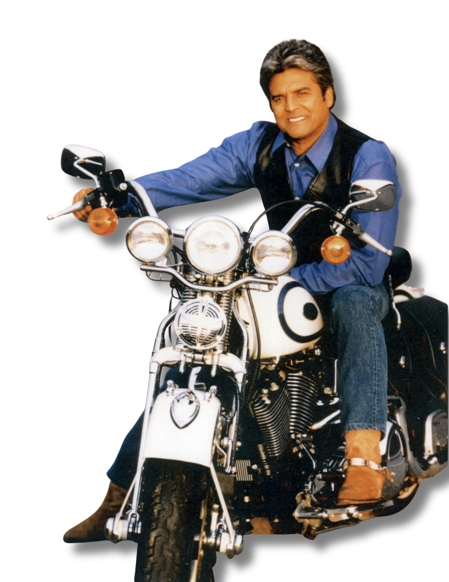Erik Estrada on a motorcycle for his Ageless Living Los Angeles Fall 2026 cover feature
