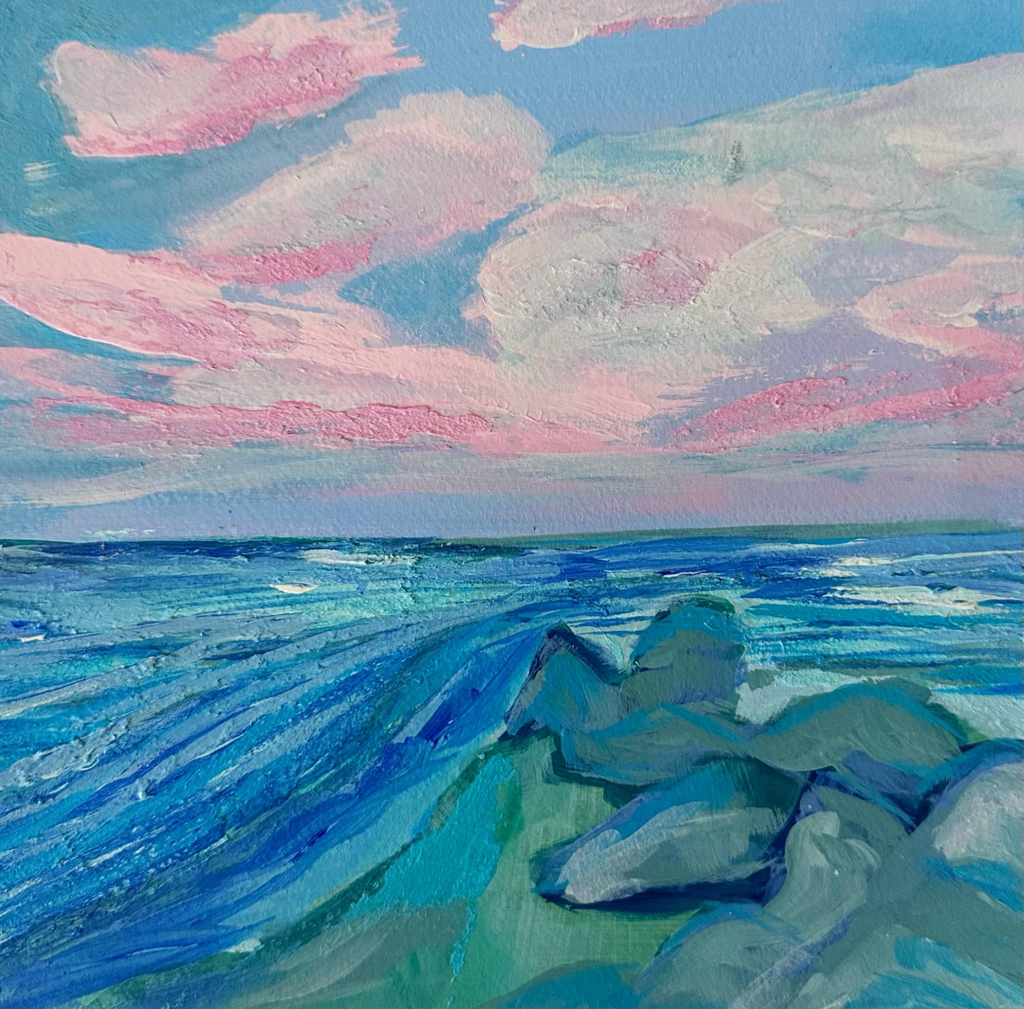 coastline, 12x12in, acrylic and molding paste on watercolor paper