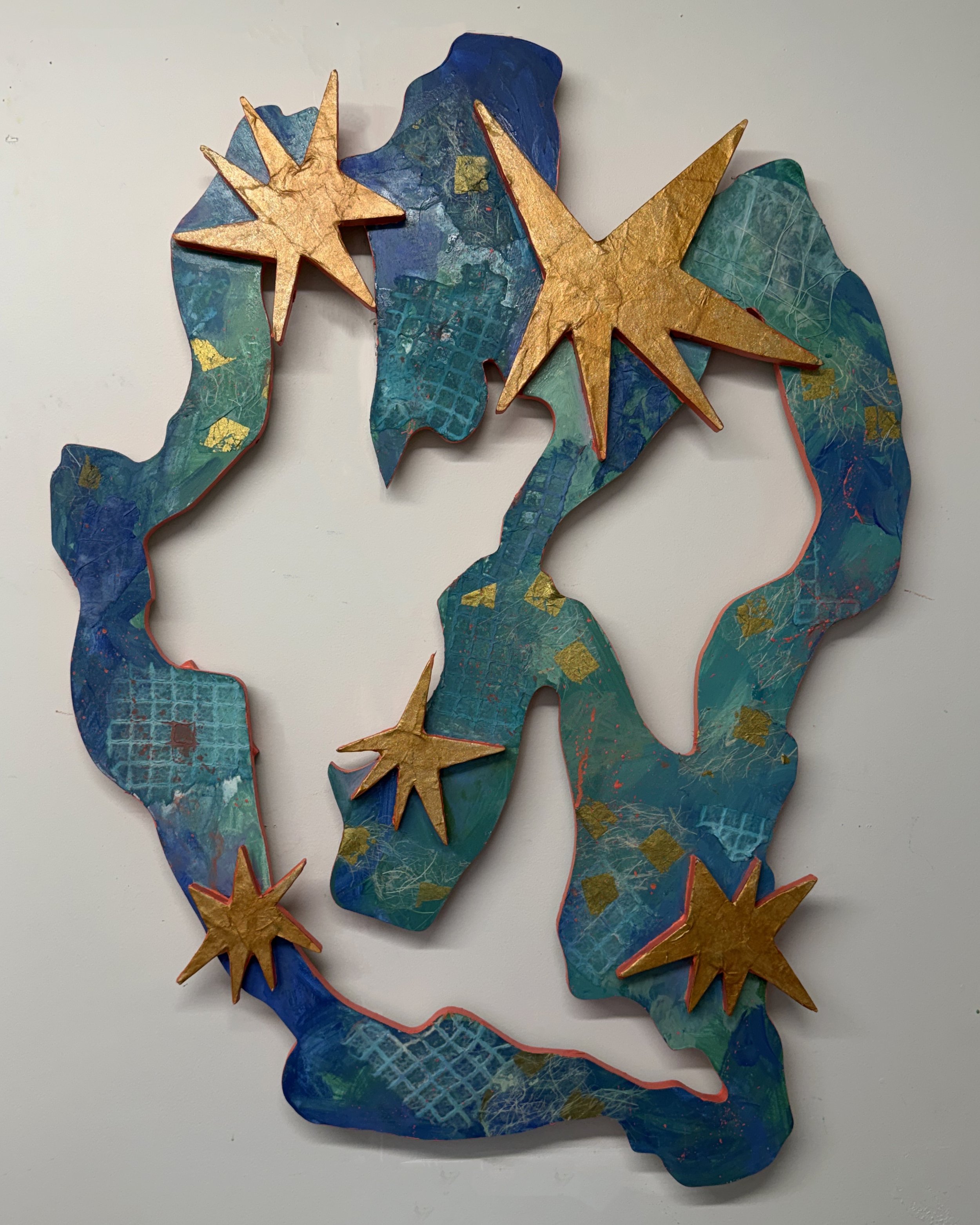 oh my stars 2, 3-4ish ft, sand plywood, mixed media and acrylic, 2026