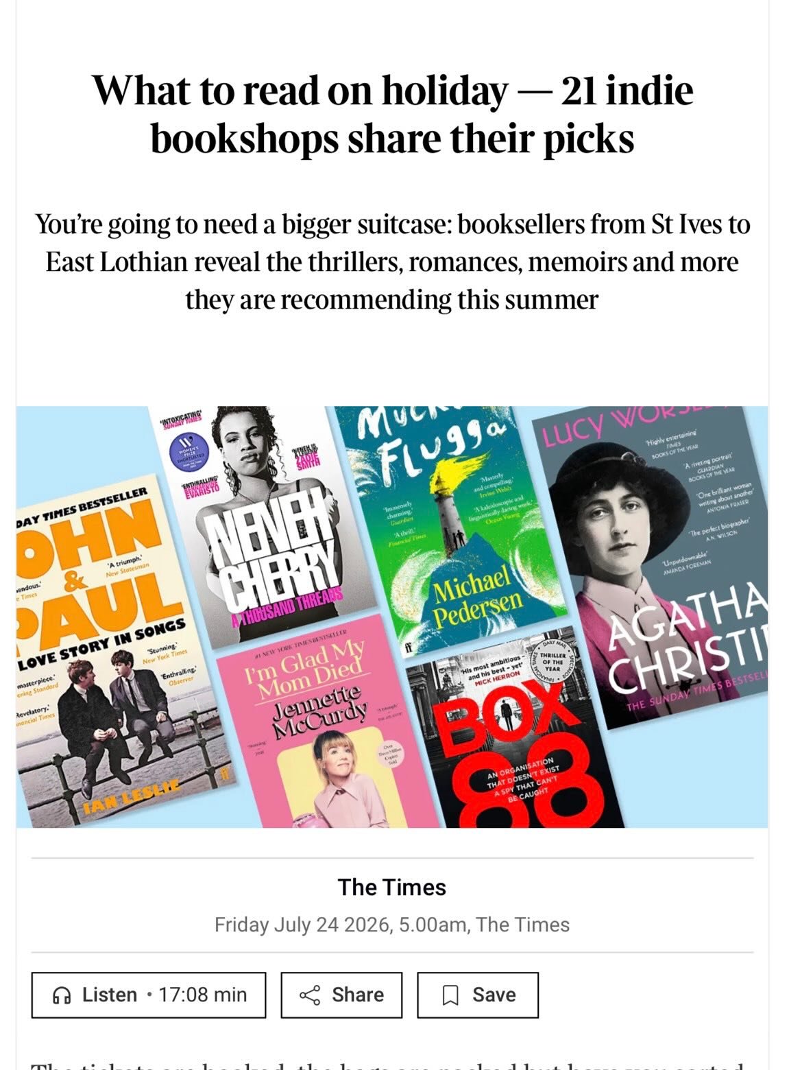 Thrilled to see the wonderful Alice of @stivesbookseller recommending The Sea Child in today's edition of The Times! 😍 Thank you so much Alice!! ❤️ What a great way to start the weekend! I loved reading all of the other recommendations too (and adde