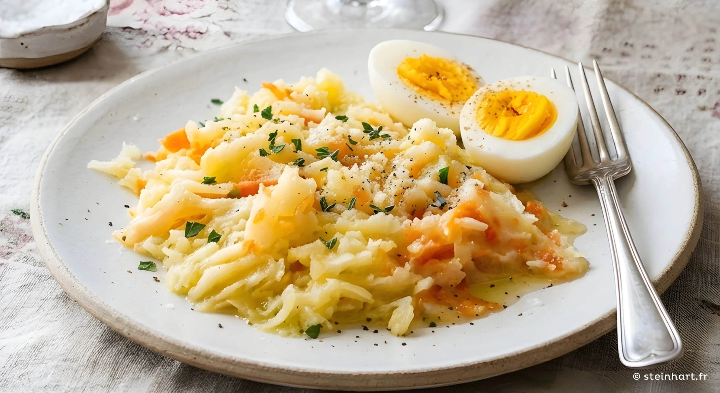 Recette d’écrasé de pommes de terre, carottes et oeufs du Steinhart