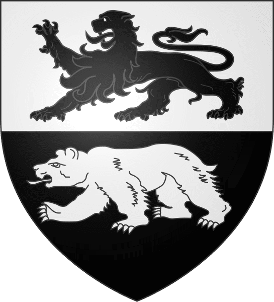 Blason héraldique avec un lion noir en haut et un ours blanc en bas, séparés par une ligne horizontale.
