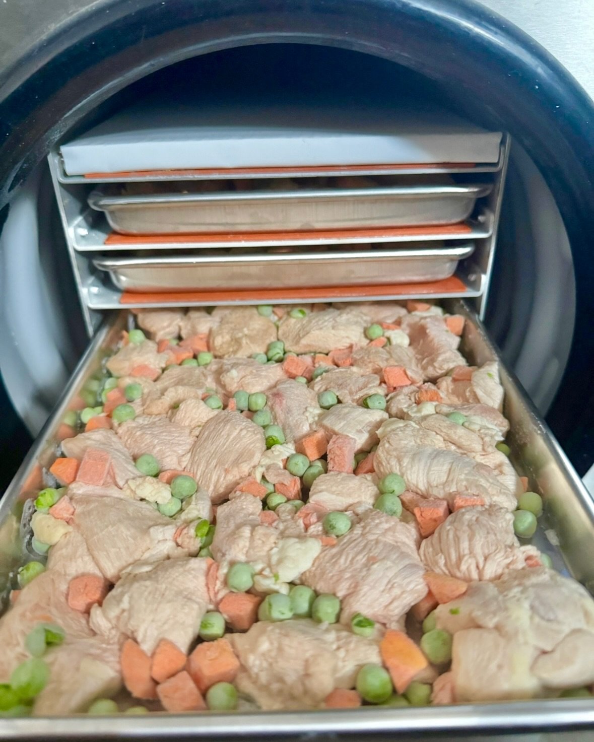 🐶 🍲 💚🍲 🐶 

Here&rsquo;s a behind the scenes look at our @harvest_right freeze dryer after working on a fresh batch of chicken, peas, and carrots dog food. This process keeps all the nutrients while making each raw meal shelf-stable and ready to 
