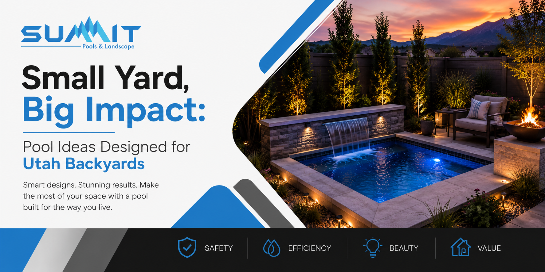 Compact custom pool and outdoor living space in a small Utah backyard