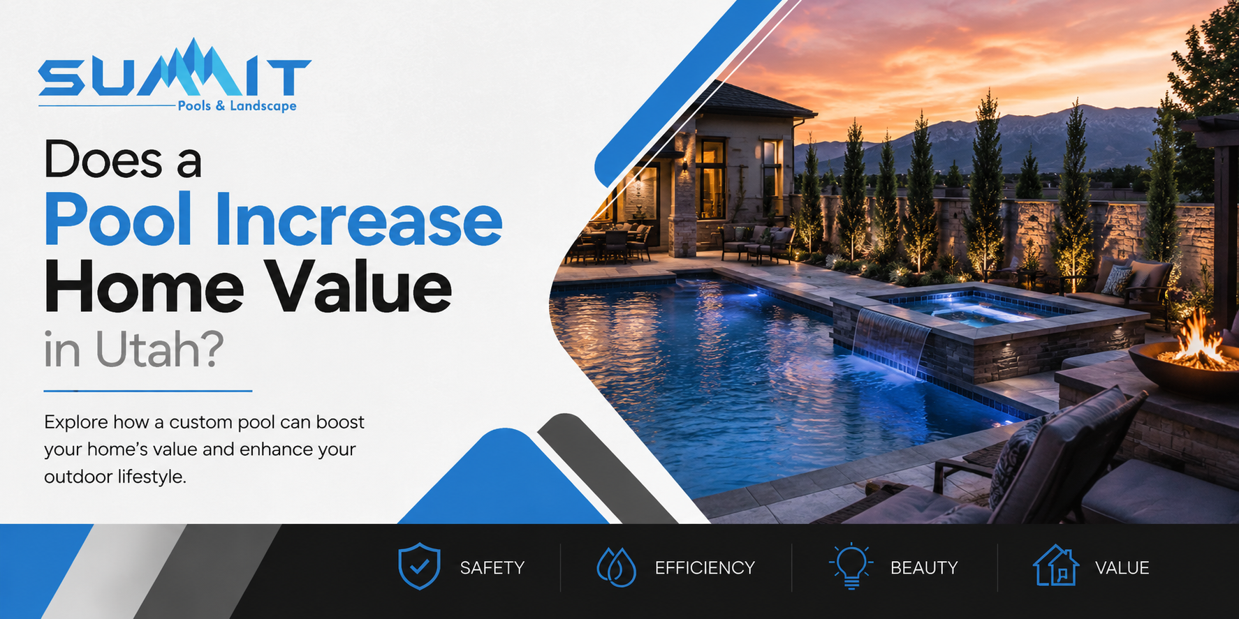 Luxury custom pool in a Utah backyard illustrating how a pool can increase home value