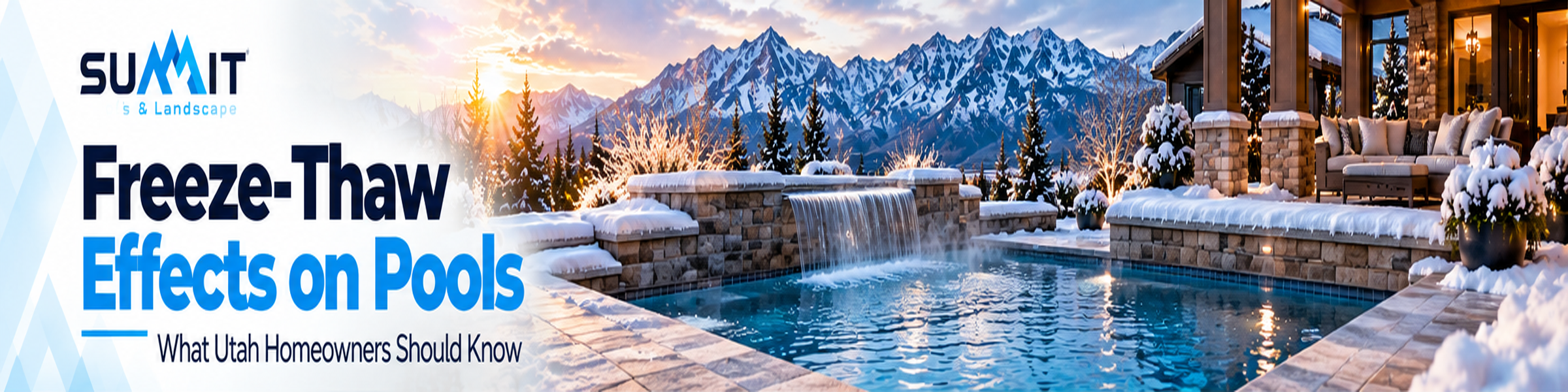 Snow-covered Utah swimming pool illustrating freeze-thaw effects on pools and surrounding hardscape