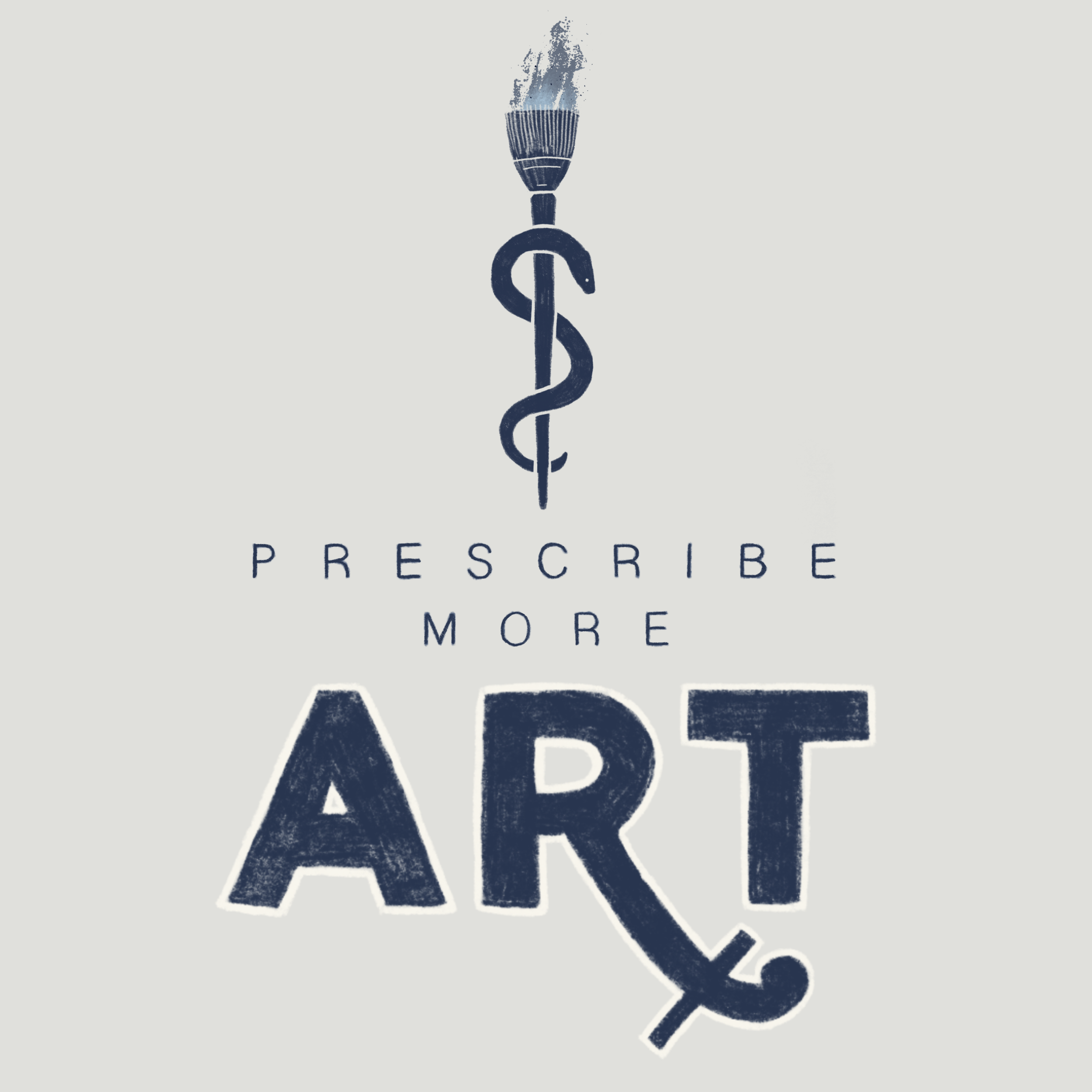 prescribe more art logo with caduceus snake around a paintbrush