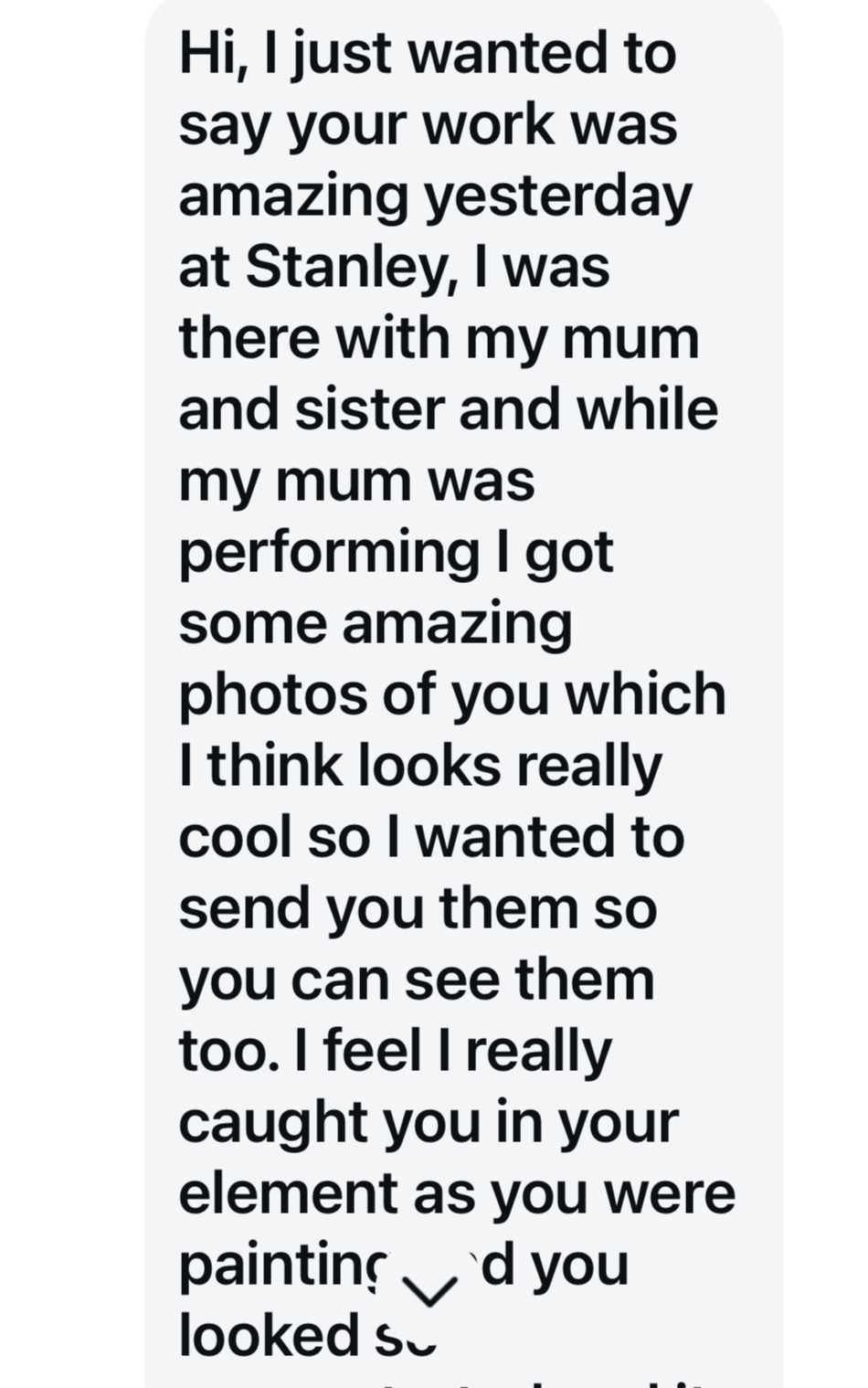 A testimonial sent to me by a guest at the event. Such lovely words!