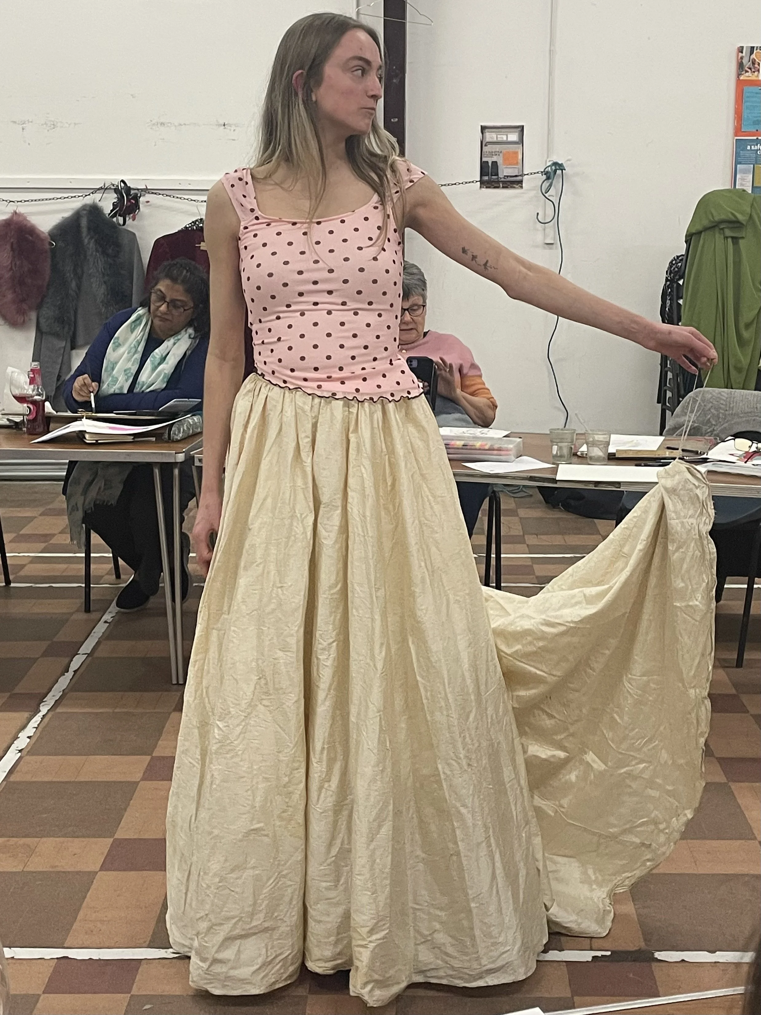 Jasmine in wedding skirt at Dress Up and Draw.JPG