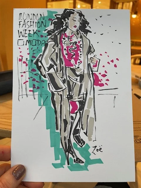 LFW Street drawing of cool woman outside OMODA sponsored London Fashion Week hoarding.jpg