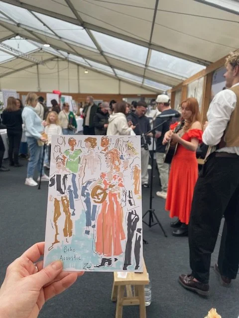 bluewater signature wedding fayre live illustration of boho acoustic.jpg