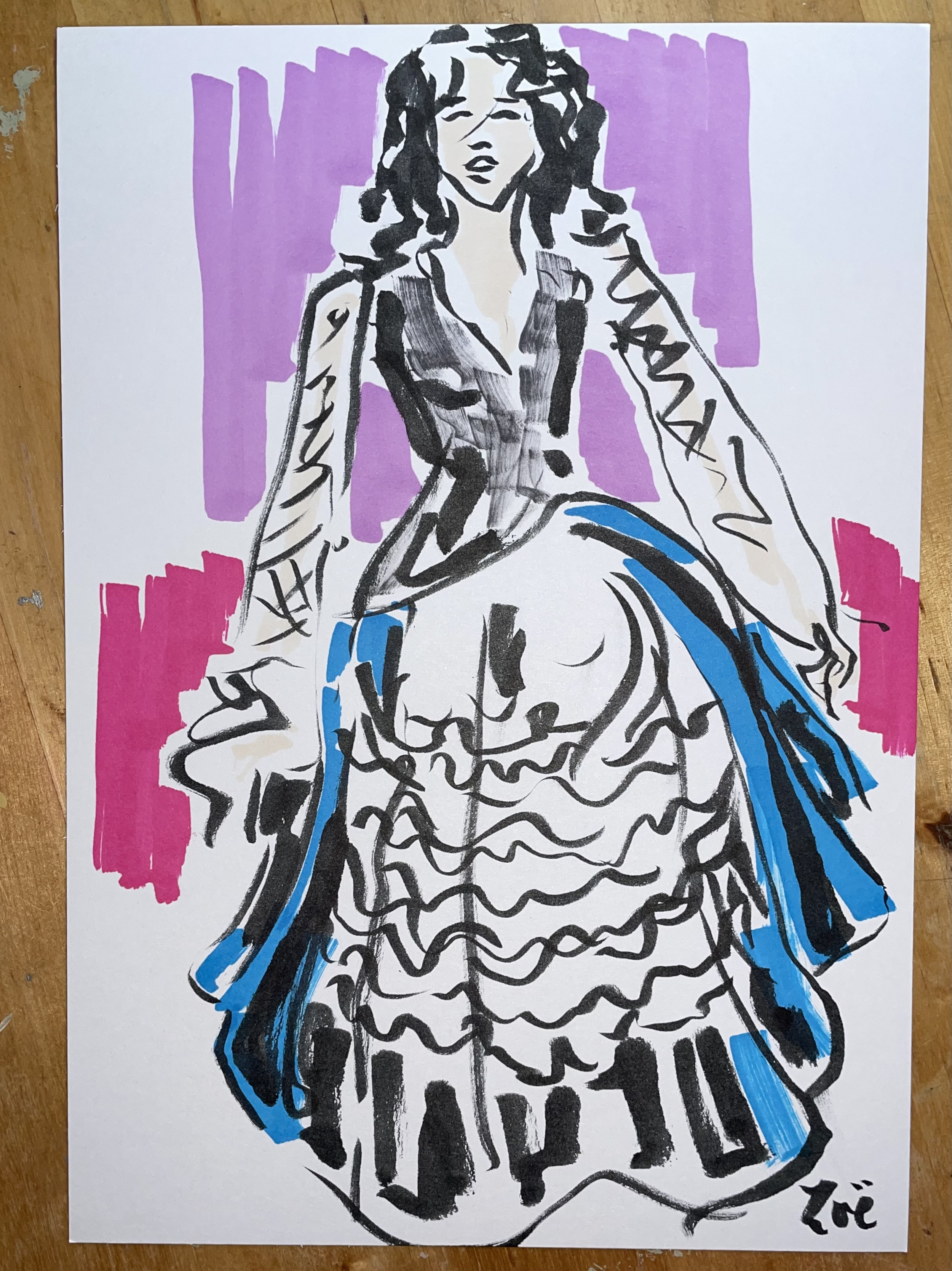 Haus of Wincott show Zoe Parker Illustration Fashion illustration model fashion student blue dress.png