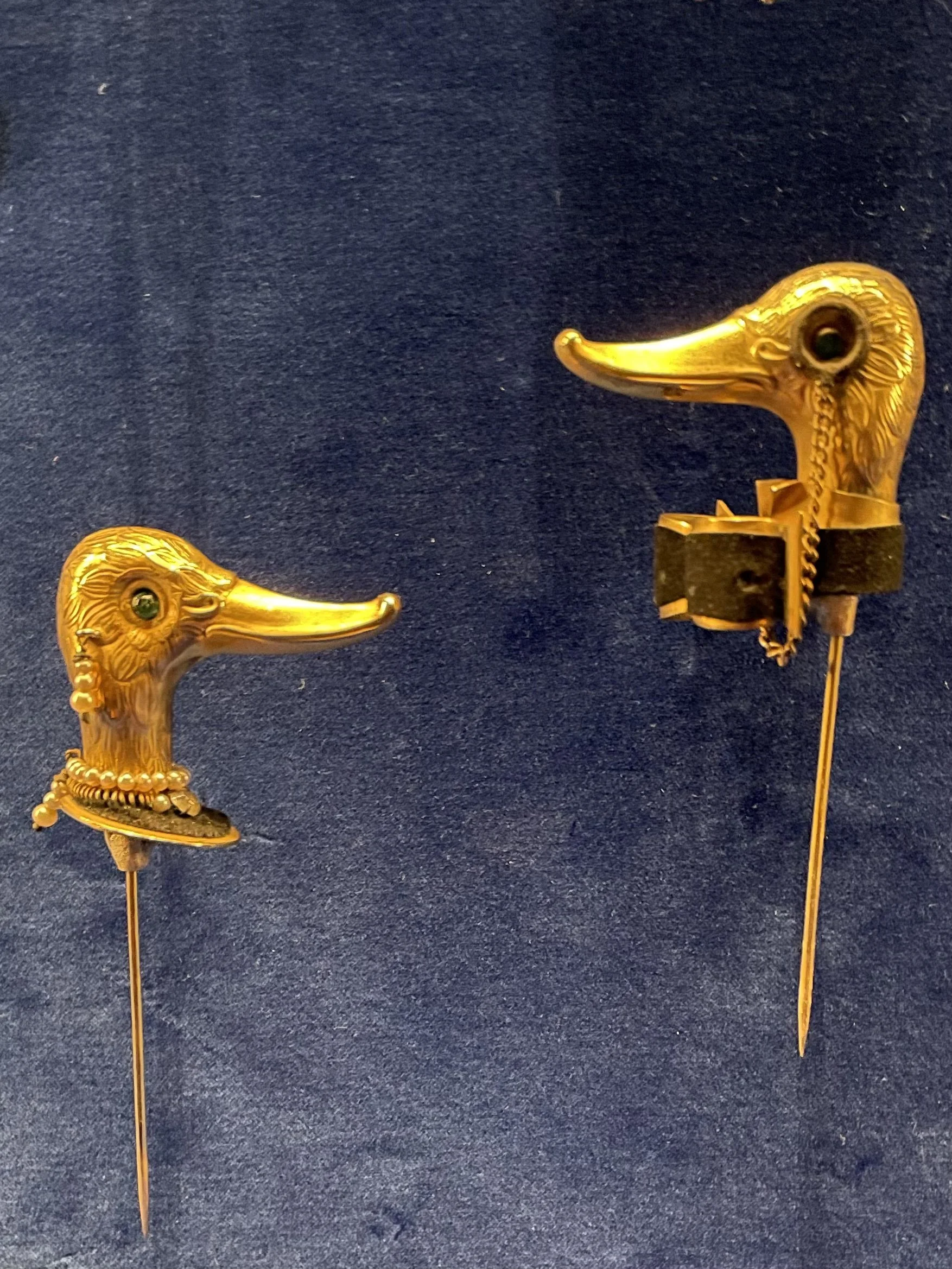 Schiaparelli  photo of duck headed hat pins golden with jewells pic by Zoe Parker Illustration.JPEG