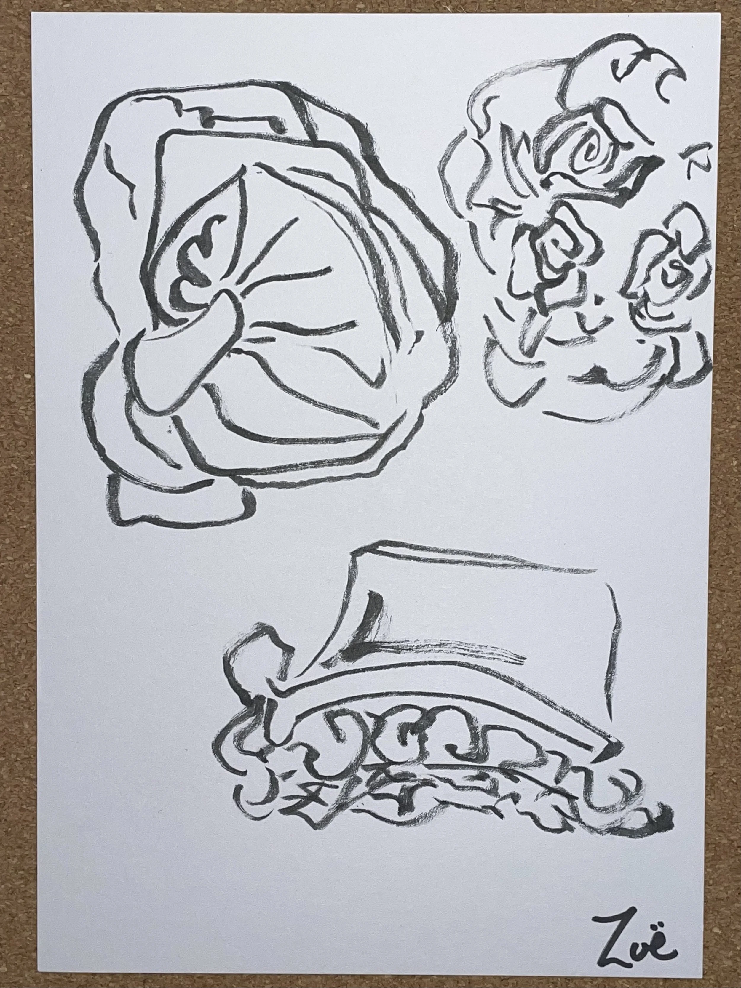 Schiaparelli  3 hats outline sketches, exhibition sketch Zoe Parker Illustration.JPEG