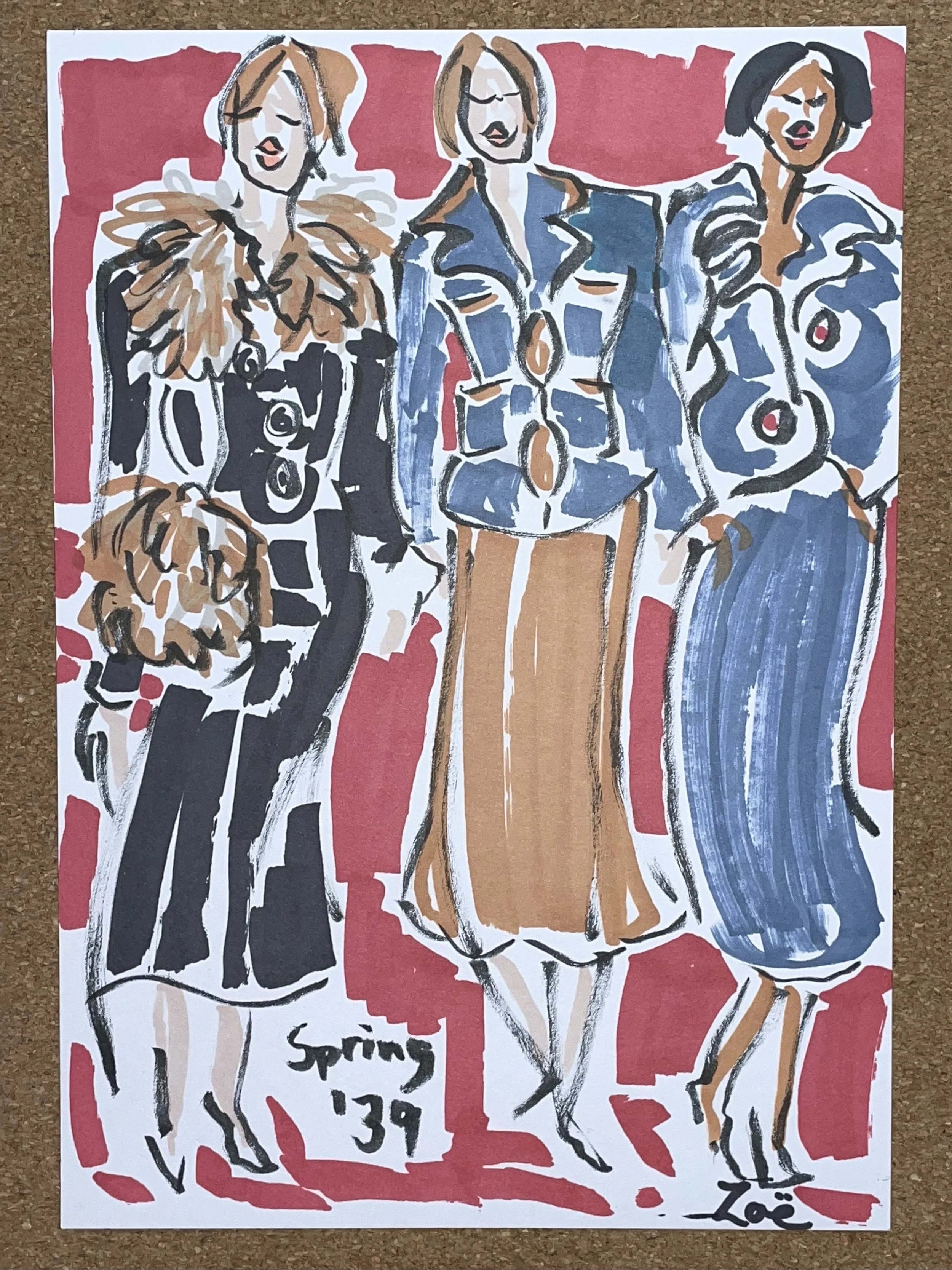 Schiaparelli 3 outfits two-piece dress suits exhibition sketch Zoe Parker Illustration.JPEG
