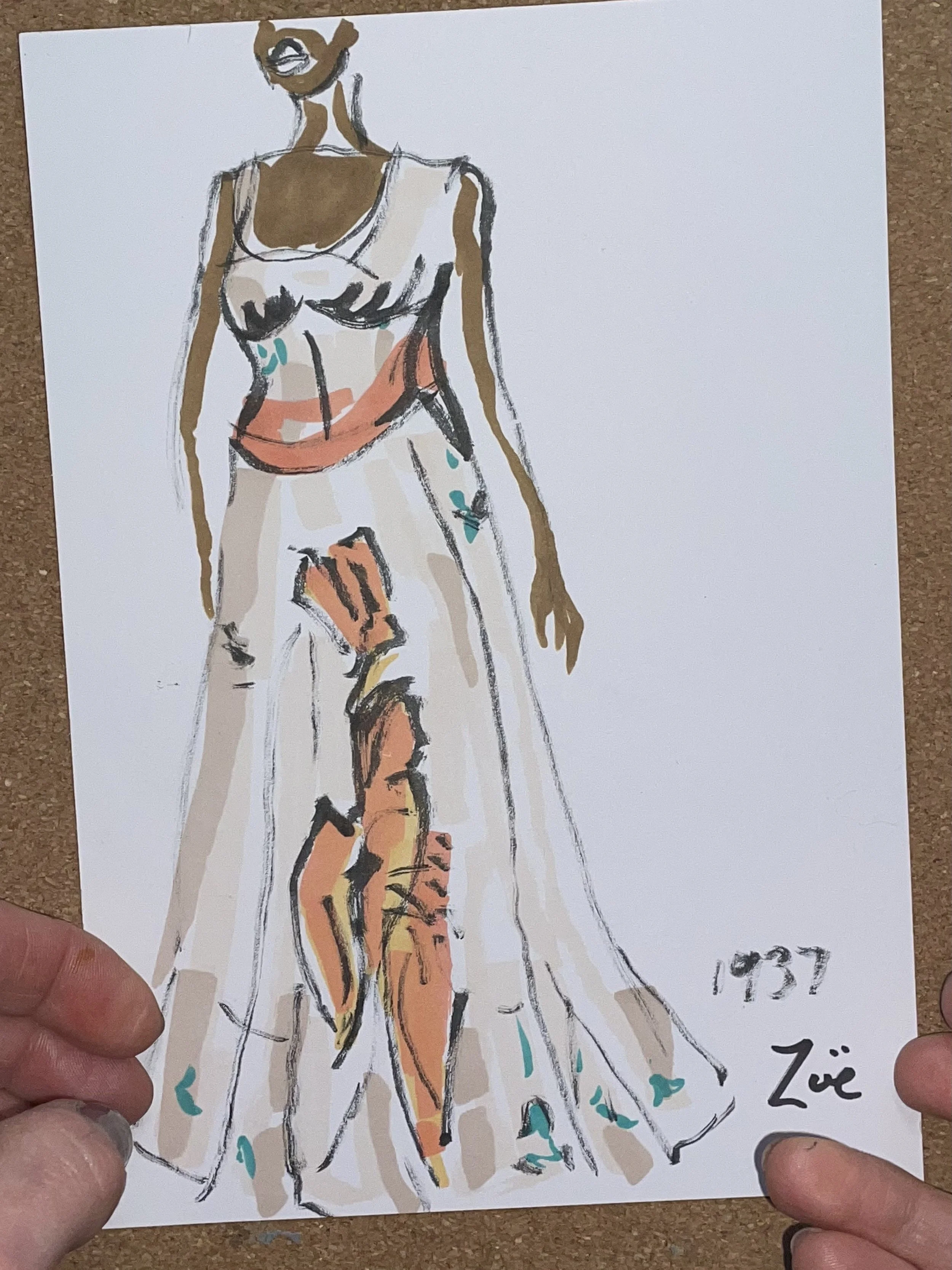 Schiaparelli Lobster dress exhibition sketch Zoe Parker Illustration.JPEG