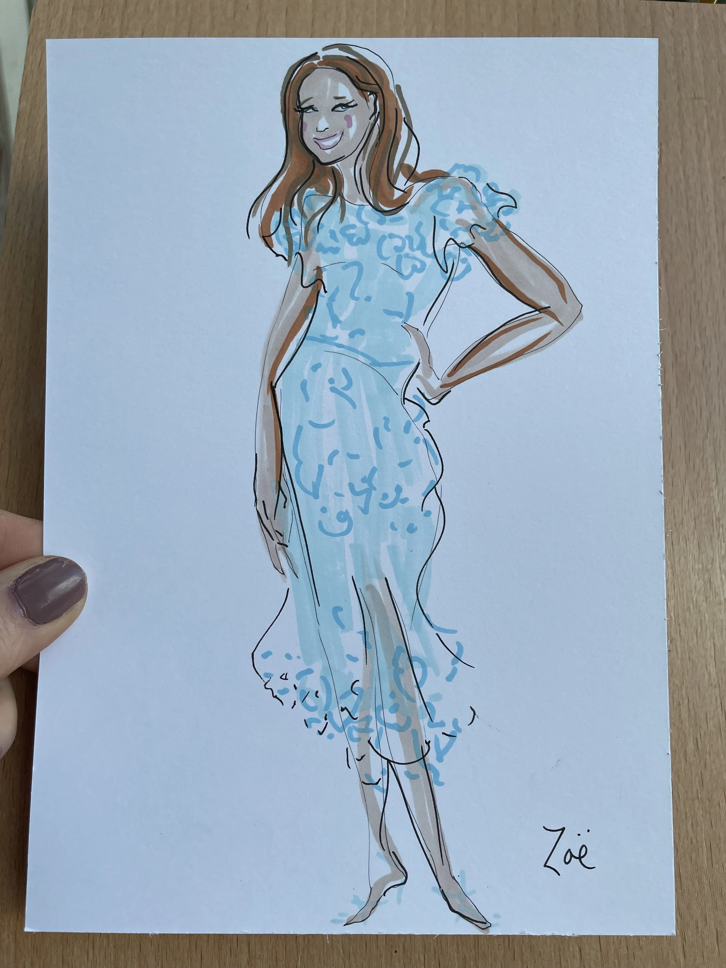 Zoe Parker Wedding Illustration drawing of sister of the groom.JPEG