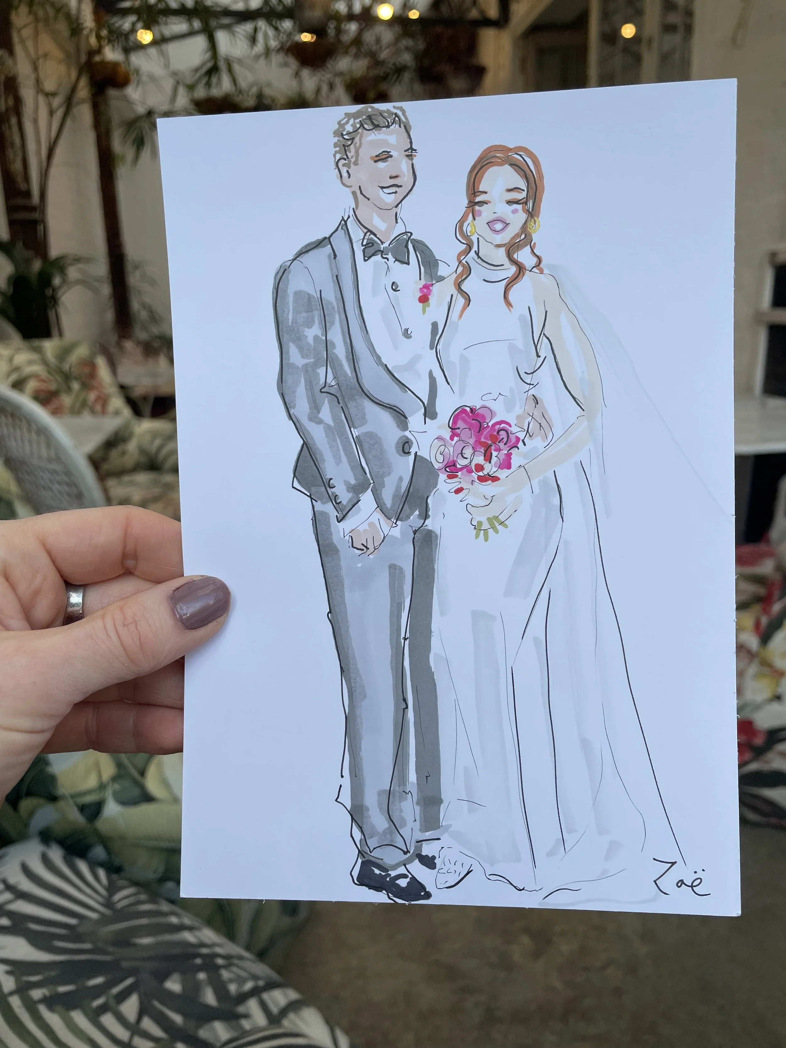 Zoe Parker Wedding Illustration drawing of the newlywed couple.JPEG