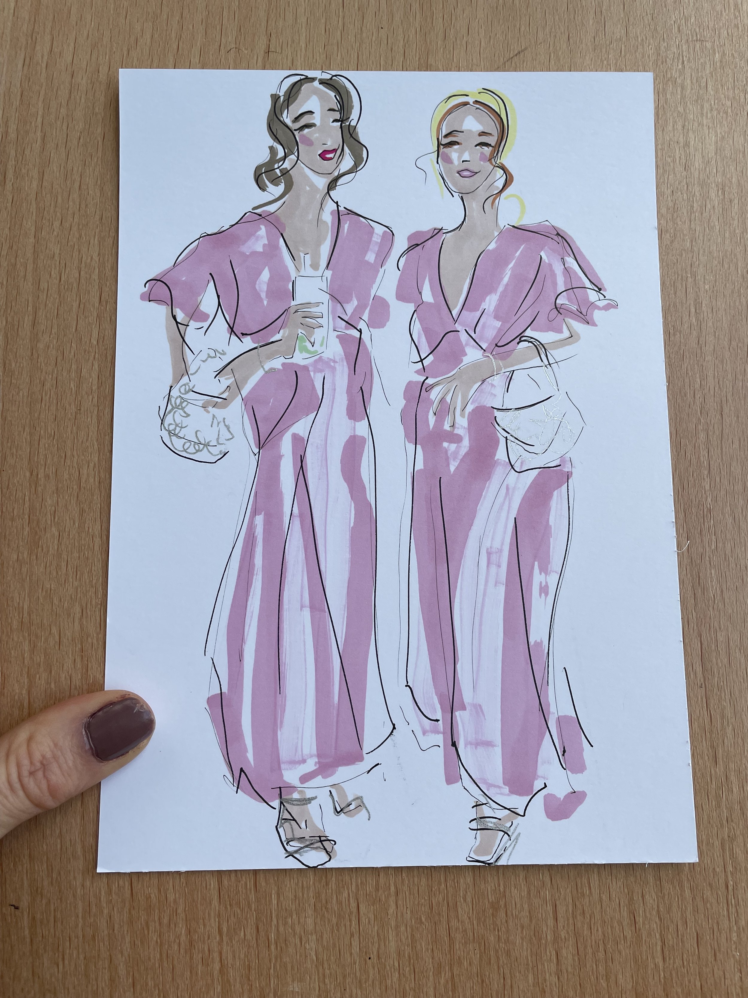 Zoe Parker Wedding Illustration drawing of two bridesmaids.JPEG