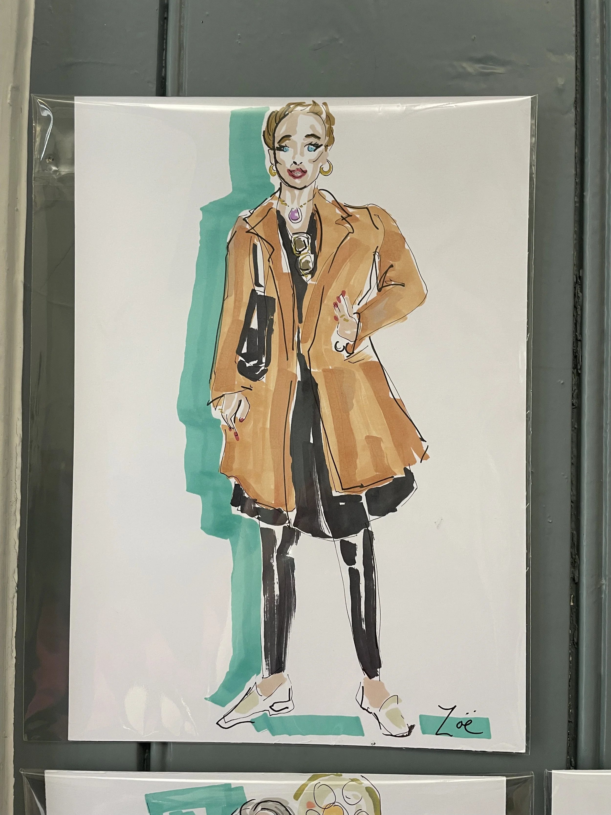 zoe parker illustration of woman in camel coat and black skirt.JPEG